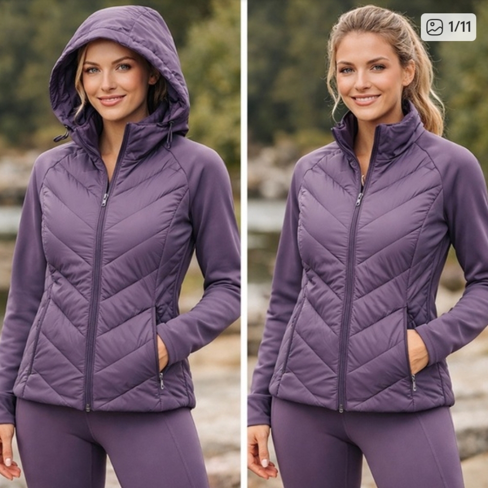 Purple Athleta Hooded Light Weight Puffer Coat Jacket Women's Small